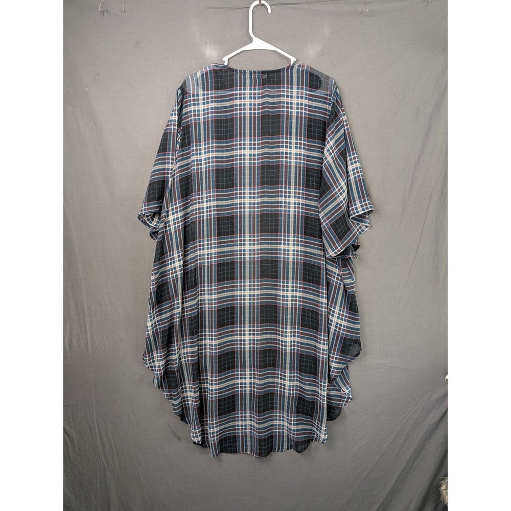 Torrid Plaid Kimono Top Womens Size 2 Blue Black Open Front Sheer Cardigan